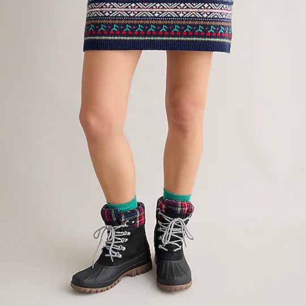NIB J. Crew Genuine Leather Perfect Winter Boot in Tartan Plaid size 7